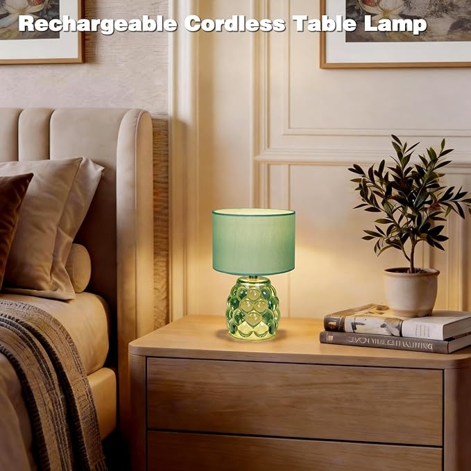 MJ PREMIER Small Rechargeable Lamp Dimmable Cordless Lamps Touch Control 3 Color Changing LED Light Small Battery Operated Wireless Desk Lamp for Home Bedroom, Modern Decor, Ambient Lighting Green