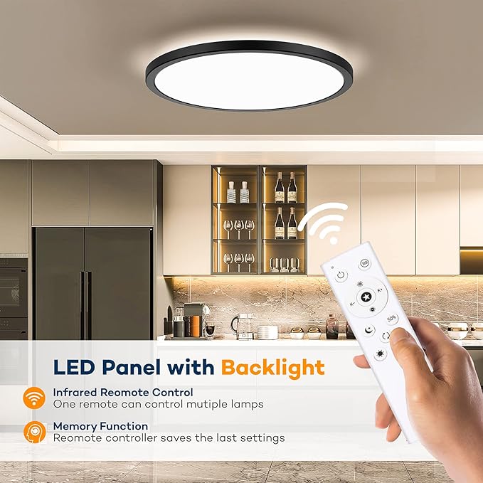 BLNAN LED Flush Mount Ceiling Light with Remote Control, 12 Inch 24W Dimmable Low Profile Hardwired Light Fixture, 3000K - 6500K Color Temperature, Modern Ultra Thin Lamp for Bedroom