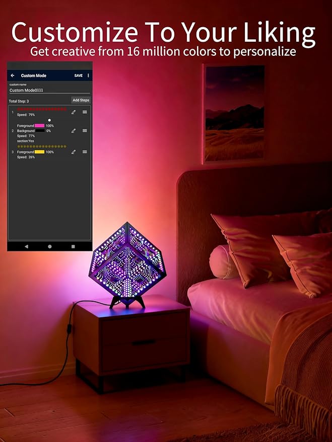 Infinity Hyper Cube LED Table Lamp - Infinity Mirror Light with 100+ Patterns, Music Sync, App Control, Infinite Cube Night Lights for Gaming,Party,Living Room,Bedroom Light Display and More(5Inches)
