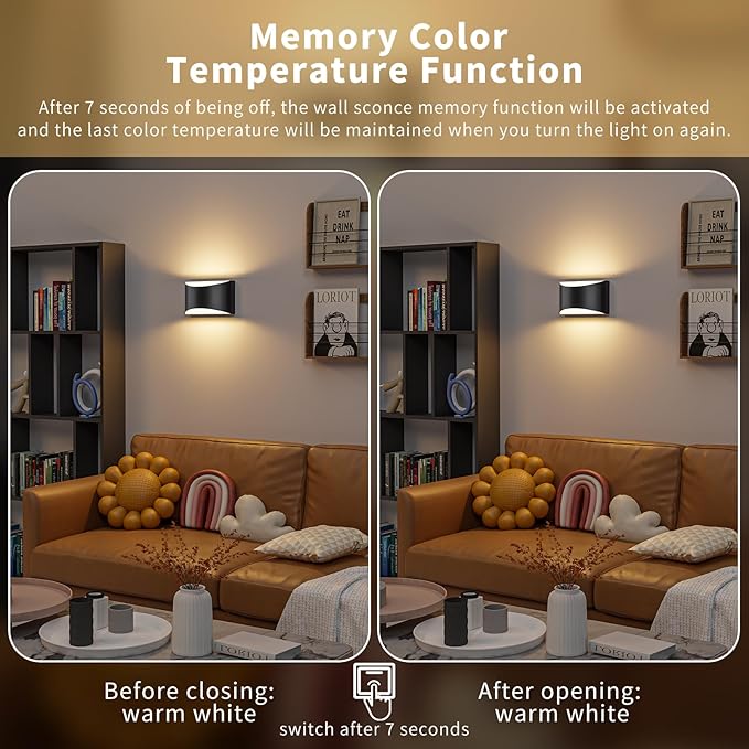 TingMiao Black Modern LED Wall Sconce, Hardwired Wall Sconces Set of 2, 3 Colors Indoor Wall Lamp, 10W Up and Down Aluminum Wall Mount Light for Bedroom Living Room Hallway Corridor (Black, 2 Pack)