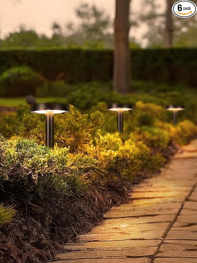 LEONLITE 2CCT Solar Powered Path Lights, 50/100% Dimmable, Auto Dusk to Dawn Landscape Pathway Lights for Sidewalk, Driveway, Garden, 2700K Soft White /4000K Cool White, IP65, 120lm, Black, Pack of 6
