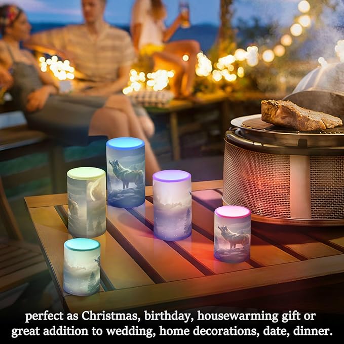 YETTASBIN Wolf Flameless Candles with Remote Control and Timer, Adjustable Brightness Long Lasting Battery Operated LED Pillar Candles for Indoor Outdoor Party Home Decor, 2 Pack