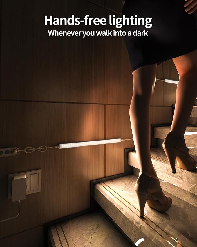 ASOKO Motion Sensor Dimmable Led Under Cabinet Lighting Plug in - 6 Pcs 12 inches Linkable Counter Light Bars, Led Closet Light Daylight White 4500K