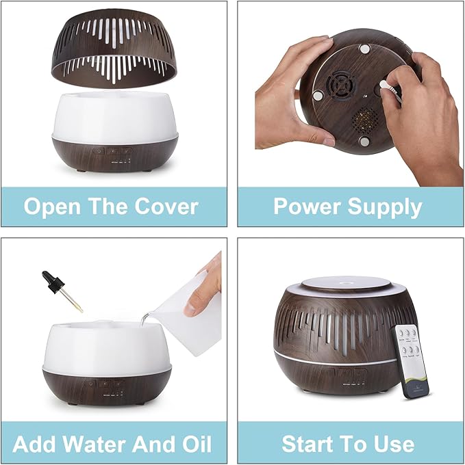 Humidifiers for Bedroom Large Room Home Whole House Baby Kids Plants,Cute Aromatherapy Diffuser 500ml Ultrasonic Cool Mist Humidifier Quiet,Essential Oil Diffusers with LED Night Light Remote