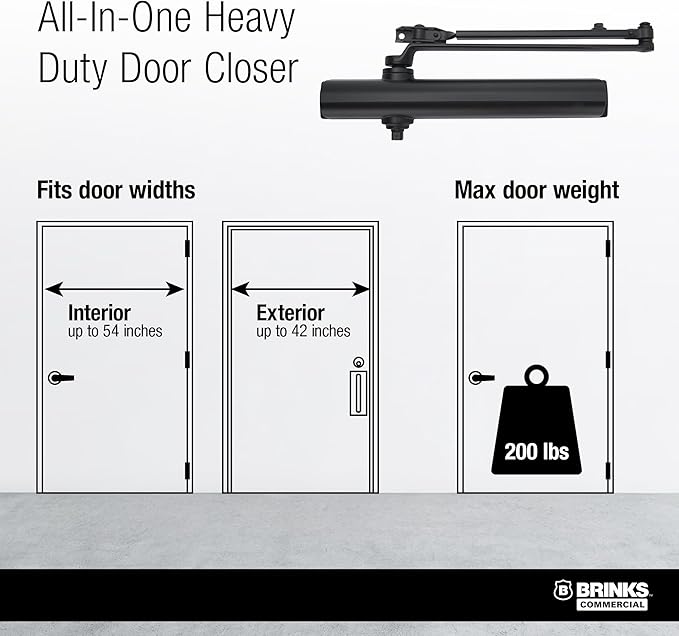 Heavy Duty All in ONE COMM Closer with MOUNTING Plate UL Listed, Aluminum (Matte Black)