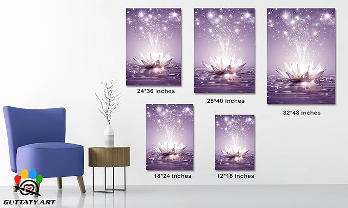 Zen Canvas Wall Art, White Lotus Flower Bloom in Water Picture, Zen Blue Flower Painting, Modern Framed Spiritual Home Artwork for Yoga Spa Meditation Spiritual Room Living Room Office 32x48 inch
