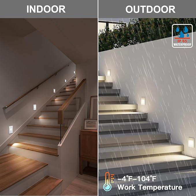 8-Pack Vertical LED Step Lights, Color Adjustable (2700K-5000K), IP65 Waterproof, 3W 70LM, 120V Stair Lights Indoor Outdoor, 10%-100% Dimmable, White, ETL Certified