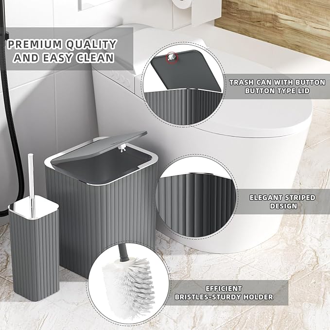 XLHOMO Bathroom Accessories Set- 25PC Grey Bathroom Set, Bathroom Set with Shower Curtain and Rugs, Shower Curtain Set, Toilet Brush, Trash Can, Qtip Holder Dispenser & Soap Dispenser