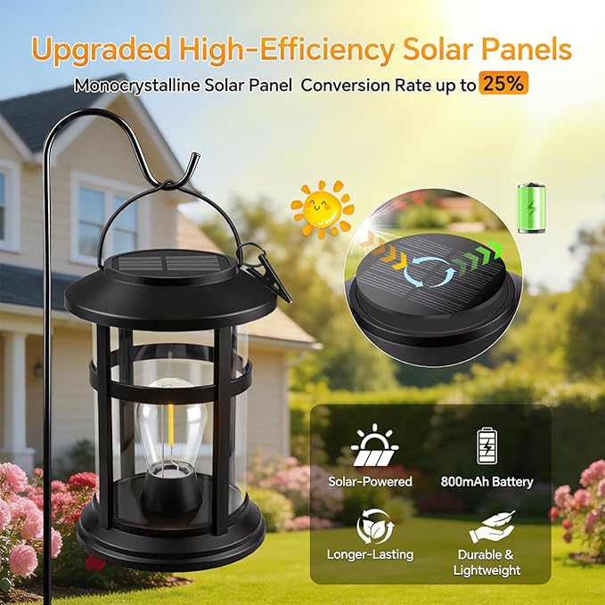 Solar Lanterns Outdoor Waterproof 2 Pack Hanging Solar Lights for Outside, 800mAh Bright LED Upgraded Solar Powered Lanterns Lighting for Yard Garden Porch Pathway Lawns Decor Unique Gifts