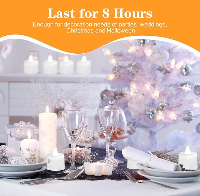 KOABY 25 Pack Flameless Votive Candles, Last 8H+, Pure White Light, No Timer No Flickering