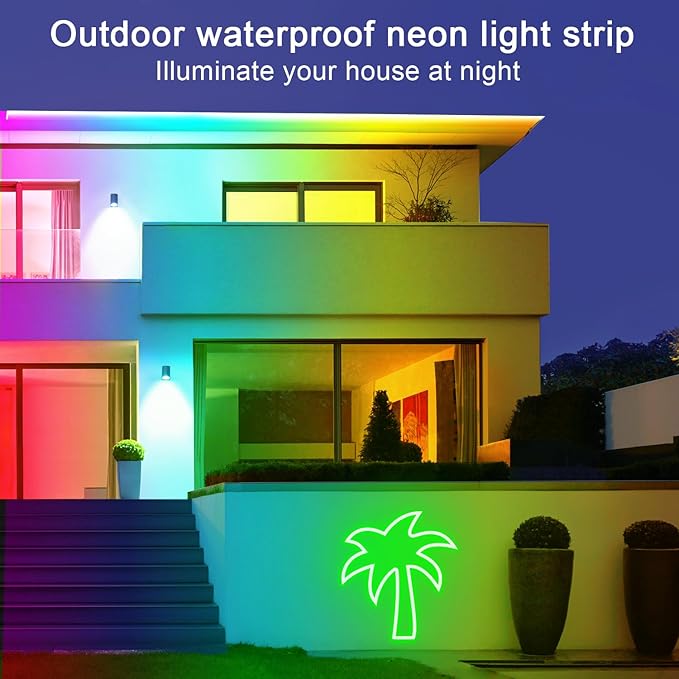 50ft LED Neon Lights with Remote and APP Control, IP65 Waterproof Flexible Neon Strip Lights 24V RGB LED Rope Lights for Bedroom,Living Room,DIY Decoration（with Snap &Screws）
