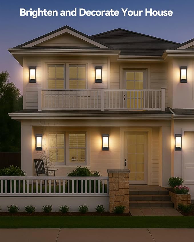 RAYVO Modern Outdoor Wall Light with Dusk to Dawn Sensor, Waterproof Exterior Light Fixture with E26 Base, 3000K LED Bulb Included, Black Metal Frame Outdoor Sconce Lights for Porch Garage Entryway