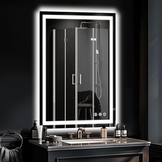 LED Bathroom Mirror, 28"x20" with Frontlit and Backlit Anti-Fog Mirror with Lights LED Vanity Mirror for Bathroom 3 Colors Temperature & Dimmable Bathroom Mirror with HD Tempered Glass