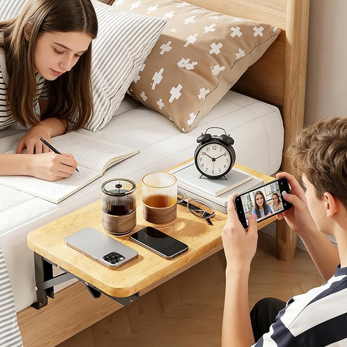 Floating Bedside Shelf - Foldable Nightstand Organizer Desk, Non Slip Bedside Storage Tray, Minimal Room Decor Platforms| Practical Sleep Area Solution for Bedroom Hotel Apartment Rental College