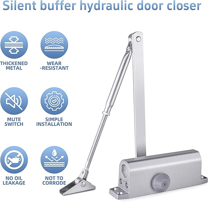 Hydraulic Automatic Door Closer for Residential, Security Screen Door Hydraulic Closer for Home Or Commercial Silver