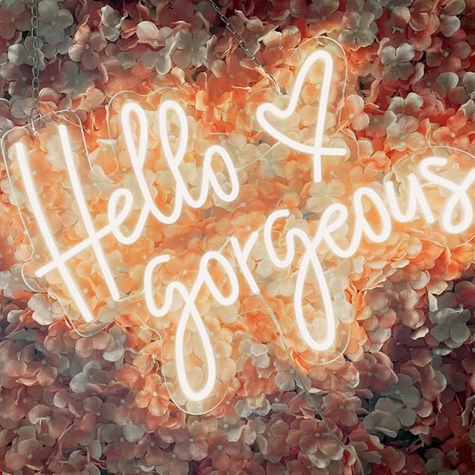 Hello Gorgeous Neon Sign,LED Neon Hello Sign Decorative Art Lamp with Dimmable Switch Suitable for Home Wedding Birthday Backdrop Party,17x10In,Usb Powered(Warmwhite Hello Gorgeous)