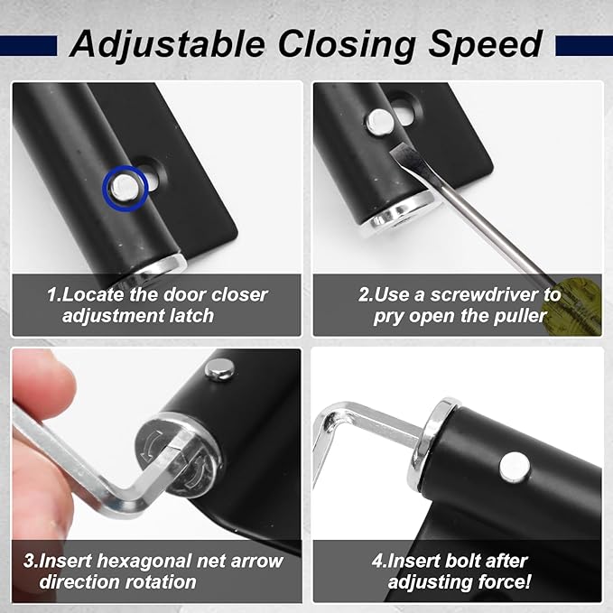 Automatic Door Closer Stainless Steel Soft Close Safety Spring Door Closer for Home Hotel with Screws, Black