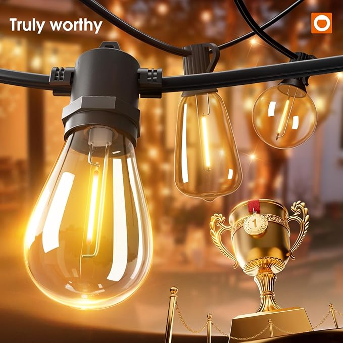 addlon 48FT(2FT Space) LED Outdoor String Lights with 24 Edison Shatterproof Bulbs, Heavy-Duty and Weatherproof Strand, Commercial Grade Patio Lights, Decorative for Garden or Patio, Black