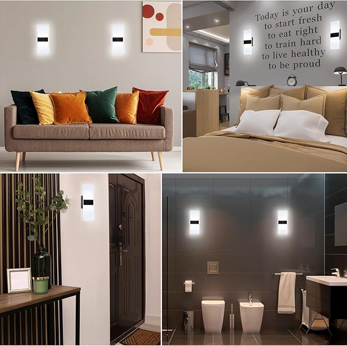 Retisee 4 Packs LED Wall Sconces 12W Acrylic Wall Sconces Modern Dimmable Wall Lighting Hardwired for Hallway Living Room Corridor Bedroom Stairway Indoor Outdoor