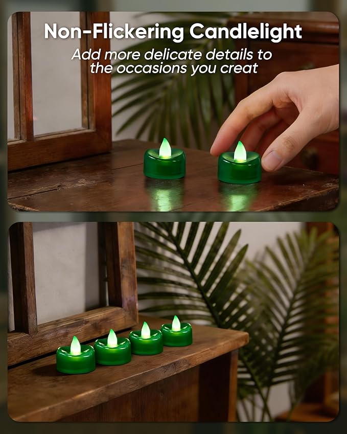 BEICHI Flameless Candles, Tea Lights Battery Operated, No Flickering Votive Candles LED Tea Lights for Halloween Christmas Wedding Home Decor (24 Pack, Green)