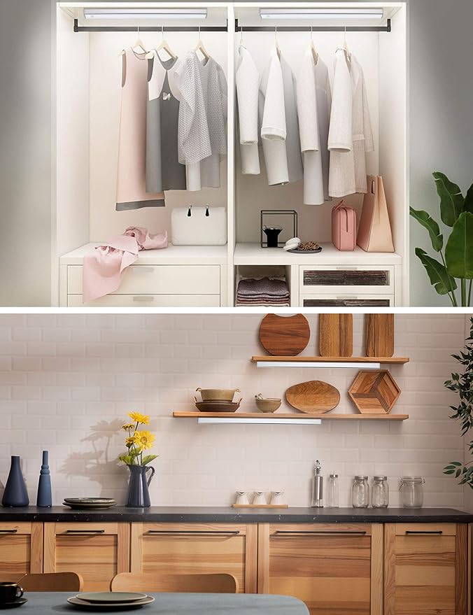 Automatic Wireless 48 LED Kitchen Cabinet Lighting Motion Sensor Rechargeable Closet Light Pantry Light, Closet Lights Battery Operated Kitchen Lighting Under Counter(158lm, 6500k, 15.8inch)
