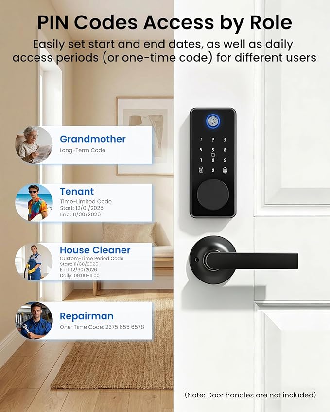 Smart Door Lock, Fingerprint Keyless Entry Door Lock Front Door App Control, Electronic Touchscreen Keypad Deadbolt, Auto Lock, IP54 Waterproof, Easy Install