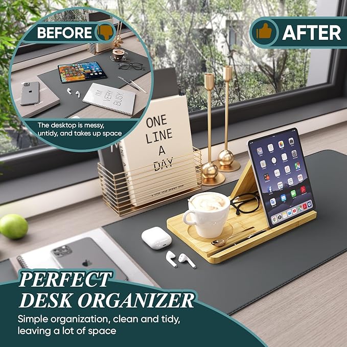Semiocthome Fathers Day Gifts Picture Frame Phone Docking Station with Book Rest, Desk Nightstand Organizer with Book Rest, Present for Men Birthday Anniversary Ideas