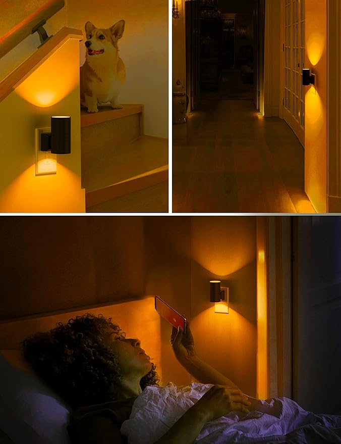 L LOHAS LED Night Light, Amber Nightlight, Dimmable Night Light, Light Sensor, Yellow Nightlight, 0-100LM, Sleep Light for Kids, Soft & Warm Light for Bedroom, Bathroom, 4 Pack