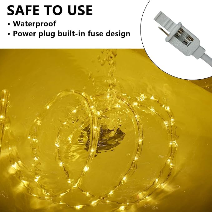 SURNIE LED Rope Lights Outdoor Warm White, Waterproof 18FT Cuttable 3000K Soft Lighting Indoor 110V Flexible Clear Tube for Bedroom Outside Garden Deck Patio Camping Decor, Not Flat Strip