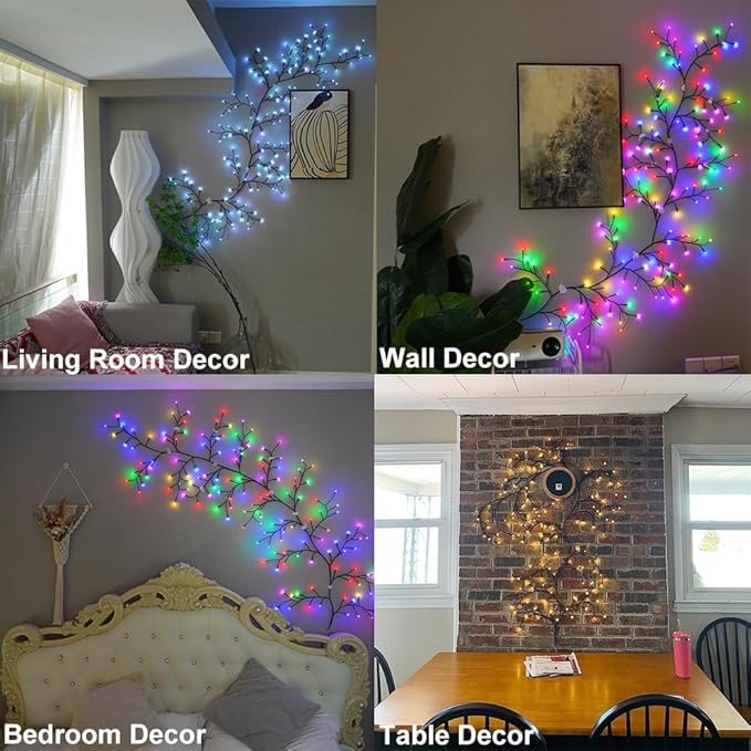 H-Wniniai Enchanted Vines for Home Decor, Christmas Decorations 18 Multi-Color 144 LED 6FT Willow Vine Lights Indoor Decor Artificial Plants Tree Lights for Walls Bedroom Living Room Decor Aesthetic