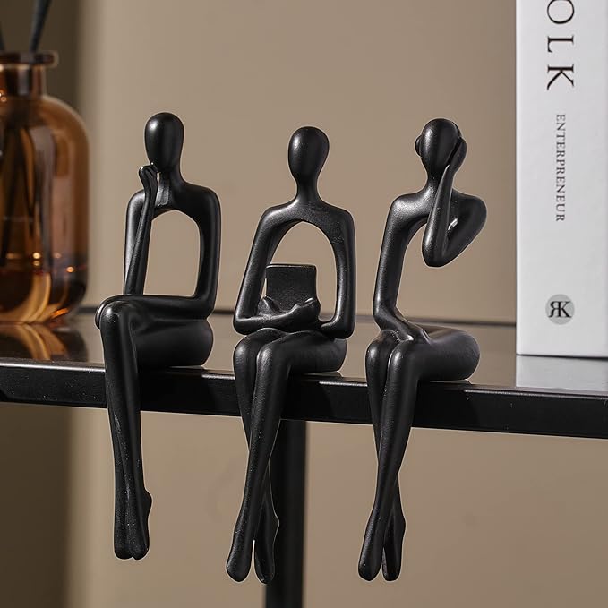 XINXUAN Black Statue Home Decor - Modern Bookshelf & Desk Decor - 3 Piece Set