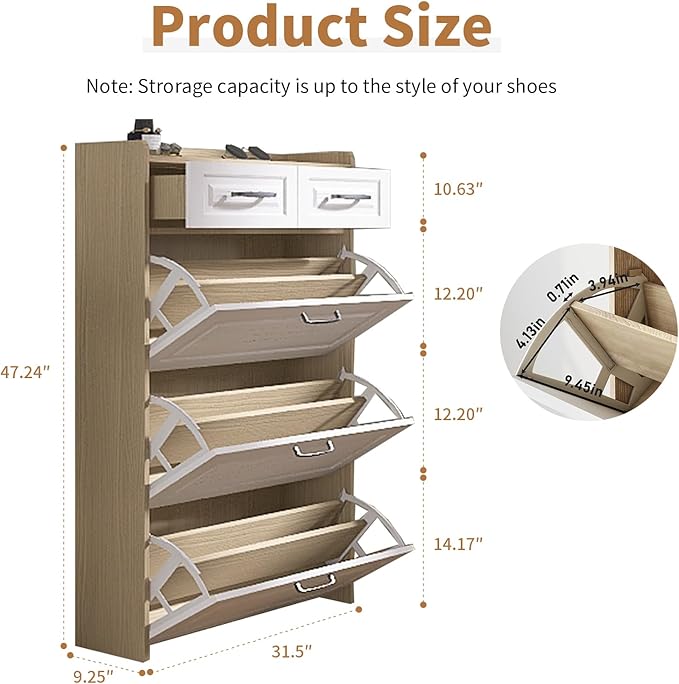 Narrow Shoe Cabinet with 2 Slide Drawers & 3 Flip Drawers, Modern Freestanding Shoes Rack Storage Organizer with Open Top for Entryway, Hallway, Bedroom, Mudroom (Brown)