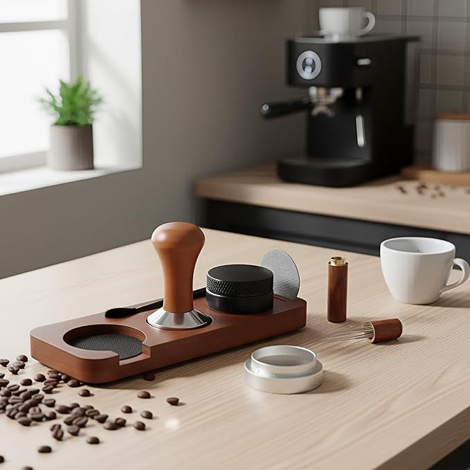 7 Pcs Espresso Accessories Kit, 51 mm Coffee Tamper Set Espresso Machine Accessories Coffee Tamper Wdt Tool Dosing Funnel Puck Screen Brush Tamping Station for 51 mm Barista Tools