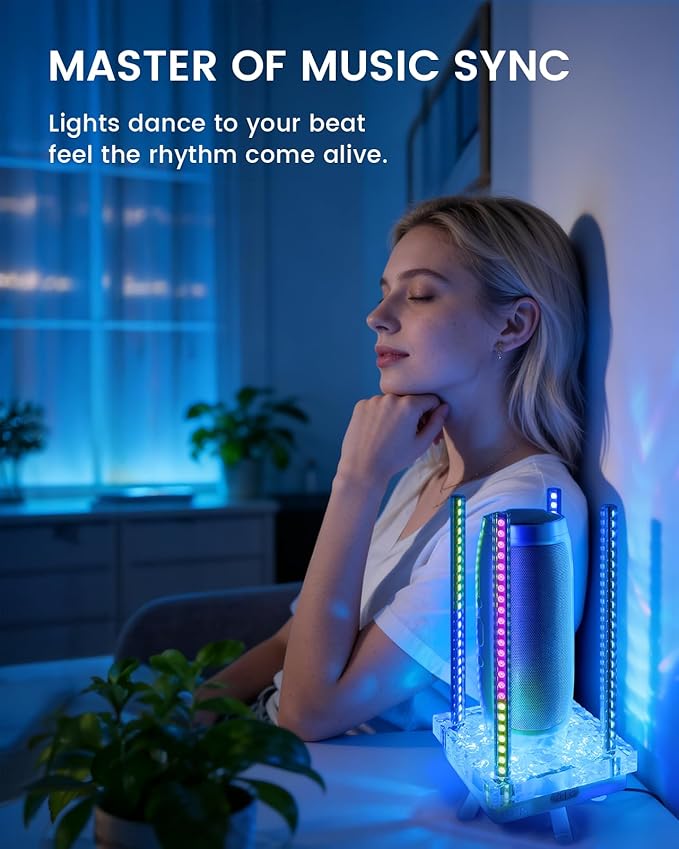 Music Sync RGB Ambient Light, App Controlled & Sound Reactive Audio Visual Lighting for Gaming Desk, Party & Desk Setup (Grey)