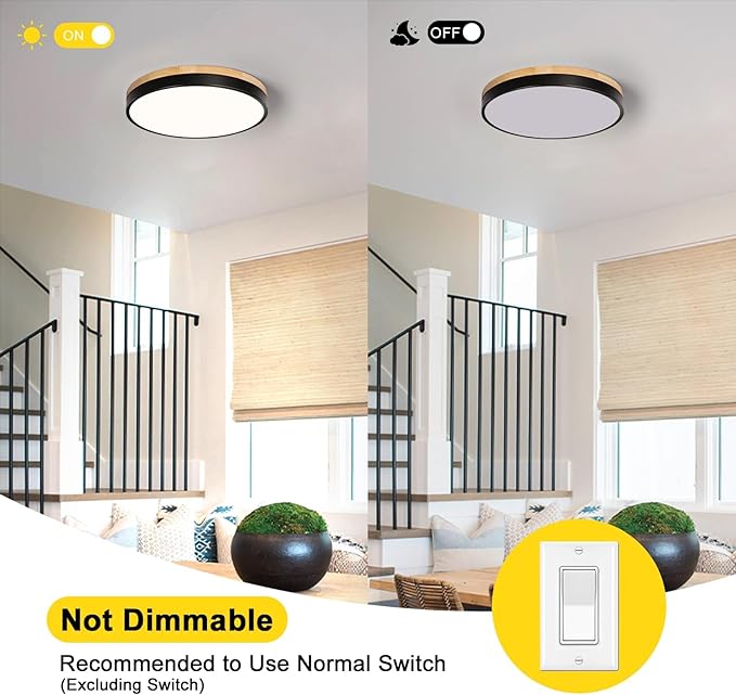 Round LED Flush Mount Ceiling Light, Modern Wood Ceiling Light, Minimalist Ceiling Lamp Black Ceiling Lighting Fixtures for Kitchen Bedroom Laundry Room Living Room Entryway Hallway&11.81 in