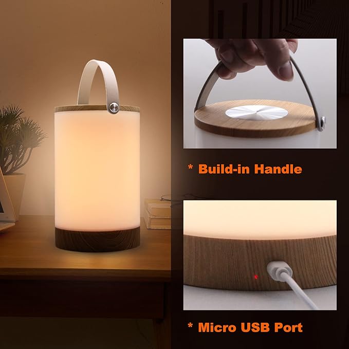Facon LED Portable Lantern with Touch Dimmable Switch, Rechargeable Battery-Operated Cordless Lamp for Outdoor Camping, Bedside Lamp for Nightstand, Warm White Light
