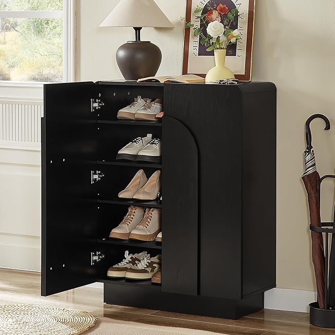 ONBRILL Shoe Storage Cabinet with Doors, Large Shoe Cabinet Storage for Entryway, Wooden 6 Tier Shoe Organizer Cabinets with Adjustable Shelves for Entrance Hallway Living Room Foyer