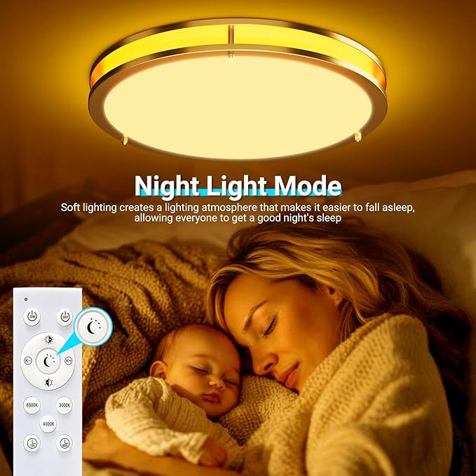 libtit 2Pack 13Inch Gold Ceiling Lights with Remote, Dimmable 5CCT 24W 2400lm Bright LED Flush Mount Light Fixture with Timer for Bedroom Kitchen Closets Hallway