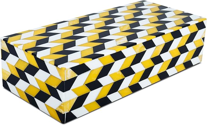 Handicrafts Home Coffee Table Decorative Storage Box with Lid Coffee Table Storage Box Decor Box Table Organizer for Living Room– Handmade Resin Inlay– Black & White Marquet Artemis - 10x4.5x2.5