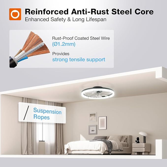 addlon Ceiling Fans with Lights and Remote, 20 Inch Low Profile Ceiling Fans, 3000-6000K Dimmable Modern Flush Mount LED Fan Light, Fandelier Ceiling Fan for Bedroom, Kitchen, Living Room