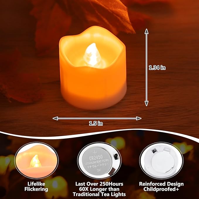 Topstone Battery-Operated LED Flameless Candles with Remote Control,Warm Yellow Flickering & Steady Modes, 2H/4H/6H/8H Timer, Dimming Function, 400+ Hours Battery Life (Includes 2 Remotes & Batteries)
