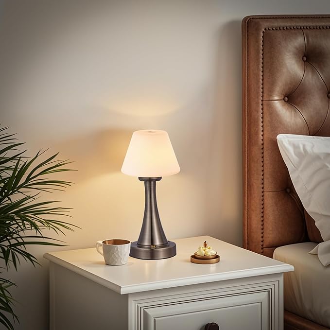 Waterproof Rechargeable Table Lamp for Shower & Outdoor, Cordless Touch Dimmable Nightstand Lamp with 3 Light Colors, Portable LED Light for Bedroom, Patio, Camping & Bar (Antique Bronze)