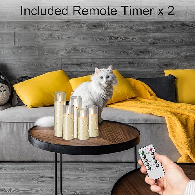 LED Flickering Candles with Remote Timer,Glass Flamless Pillar Candles Real Wax with 3D Wick Realistic,Warmth Decoration for Wedding Home Festival (Clear)