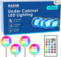 BASON LIGHTING RGB Under Cabinet Lighting, Wireless Remote Control, 16-Color Plug in Puck Lights, Dimmable LED Cabinet Light Kit for Kitchen, Bookshelf, Counter, 4 Pack