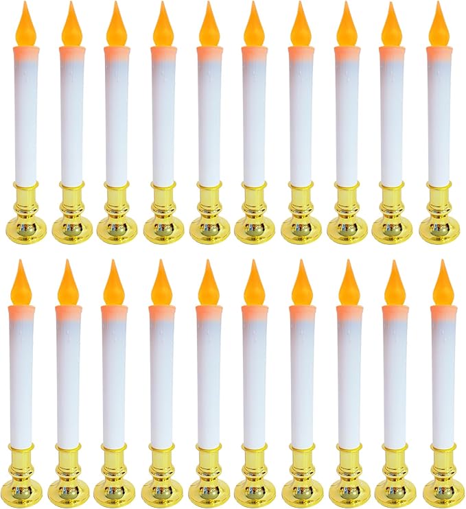 20 Pack 9" Gold Base LED Candle Lights with Dusk to Dawn Sensor, Battery Powered Flameless Candles for Indoor Table Party Decor