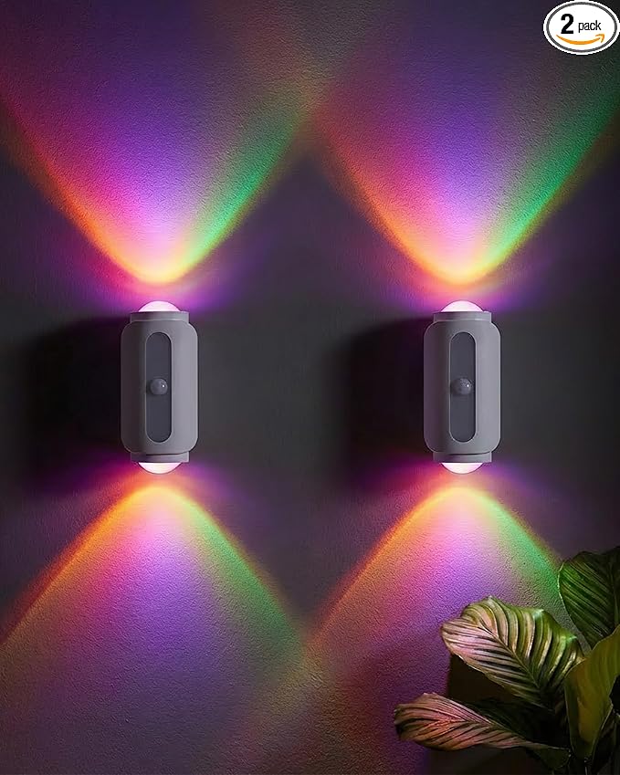Motion Sensor Wall Light, Rechargeable Peel and Stick on Sconce Set of 2, Wireless No Drill RGB Wall Lamps, Magnetic Battery Operated Indoor Lighting for Hallway, Stairs, Bedroom, Bathroom, Bar Decor