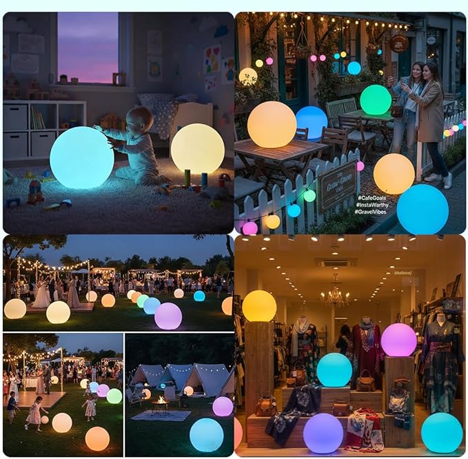16 Inch Ultra-Fun LED Ball Light, Rechargeable Globe Floor Lamp w/Remote, 16 RGB Color Changing LED Glowing Orb Light, Waterproof Outdoor Ambiance Lighting, Pool Party Garden Patio Decor