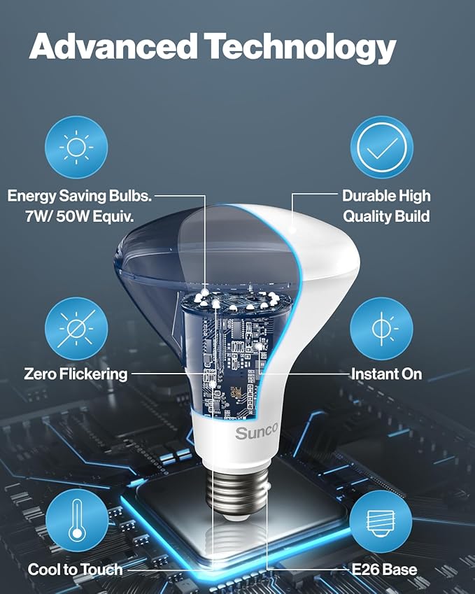 Sunco 10 Pack BR20 LED Bulb Dimmable, Small Recessed Lighting Bulbs, R20 Mini Flood Light Indoor, 550 LM, 7W (50W Equivalent), 2700K Soft White, E26 Base, Can Light for Home, Kitchen, Bedroom UL