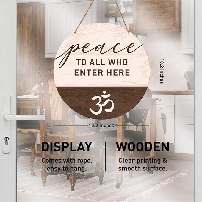 Blessing Sign for Front Door Decor, Zen Den Room Wall Decor Meditation Spiritual Room Door Wooden Hanging Sign Decorations, housewarming gift for New Home House Apartment, Peace to All Who Enter Here