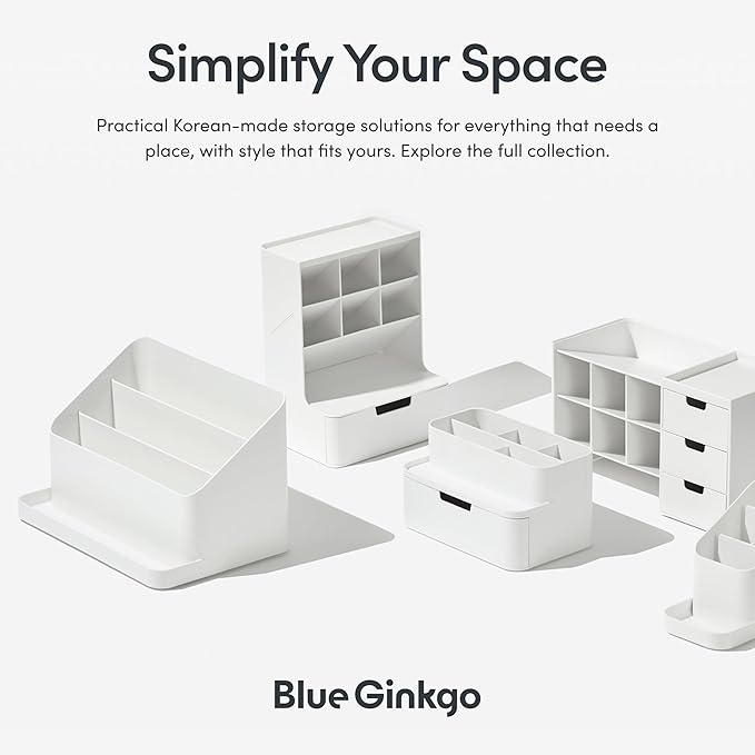 BLUE GINKGO Desk Organizer – Korean-Made Office Storage for Pens, Notes, Mail, and Supplies (Prussian Blue)